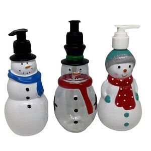 Soap Dispensers Snowman Snow Lady Plastic Empty Refillable Winter Bath Lot 3